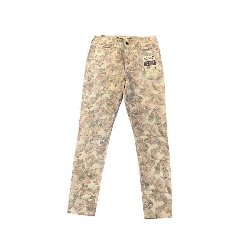 Seven7 Jeans High Rise Floral Print‎ Skinny Tummy Less Beige Womens Size 10 NWT